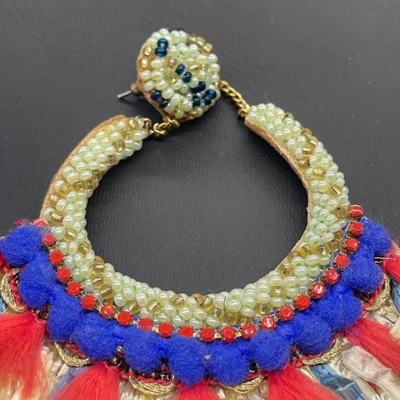 Multicolor Seed Beaded Tassel Dangle Drop Earrings Post Back Closure Boho Ethnic - Picture 2 of 5